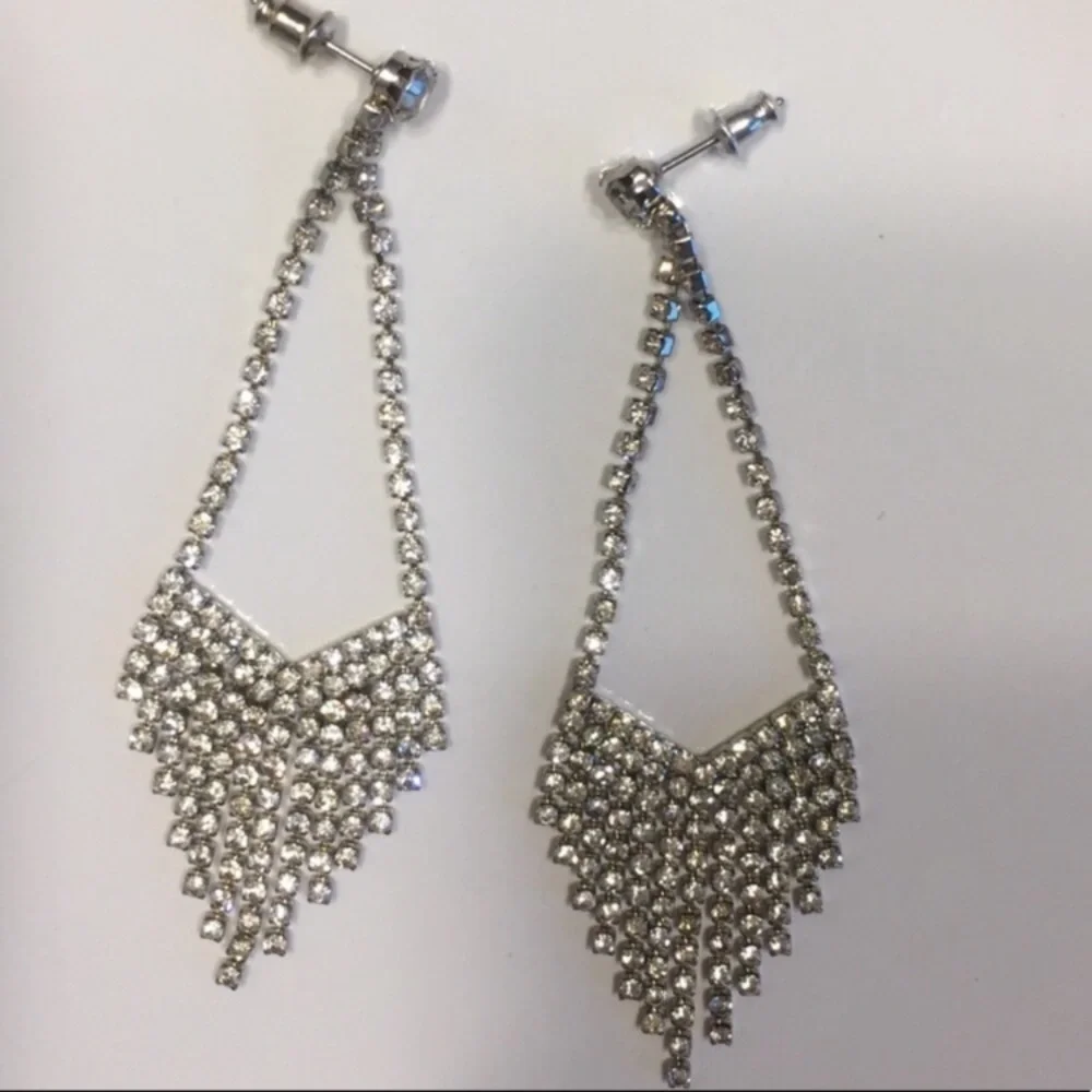Silver Tone Post Pierced Earrings Clear Sparkling